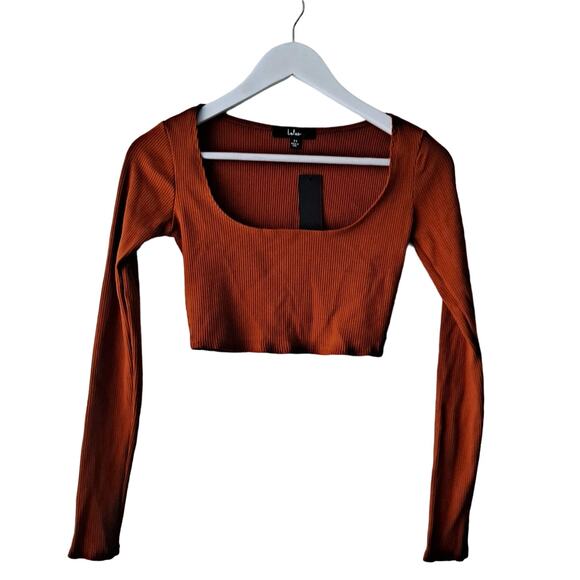 NWT Lulus Best Babe Long Sleeve Crop Top Ribbed Knit Rust Orange Womens Size XS - Picture 4 of 11